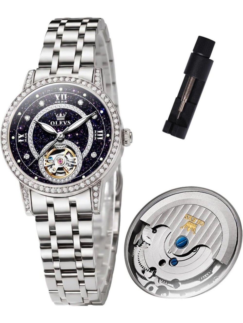 Women’s Blue Automatic Starry Sky Diamond Bezel Luxury Mechanical Wrist Watches